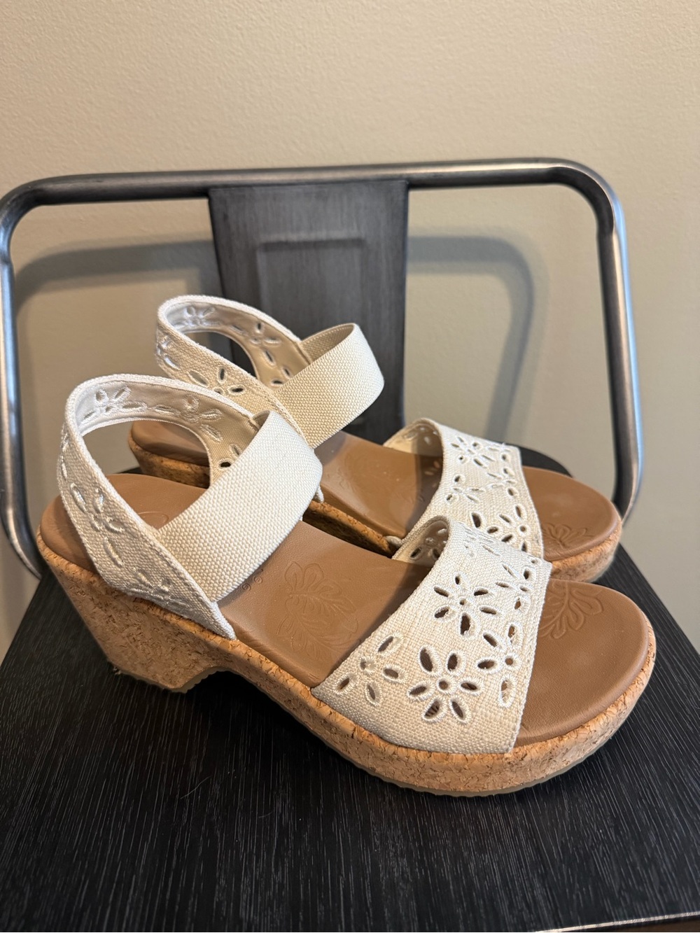 SOLD Tan Eyelet Cork Wedge Sandals Size 6